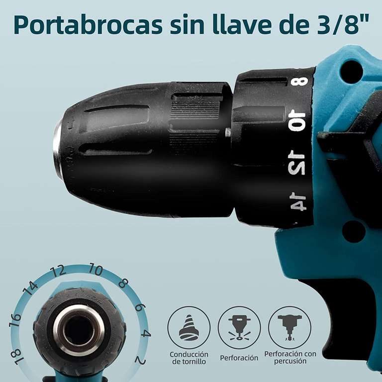 Amazon: Taladro inalámbrico atornillador con Luz LED, Kit De Herramientas, guantes, brocas, puntas destornillador, 2 Baterías 20V Recargable