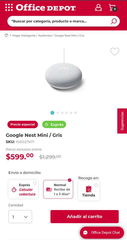 Office Depot: Google Nest Mini / Gris (Recoger en tienda)