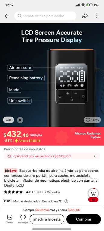 AliExpress: Bomba/compresor de aire portátil Baseus