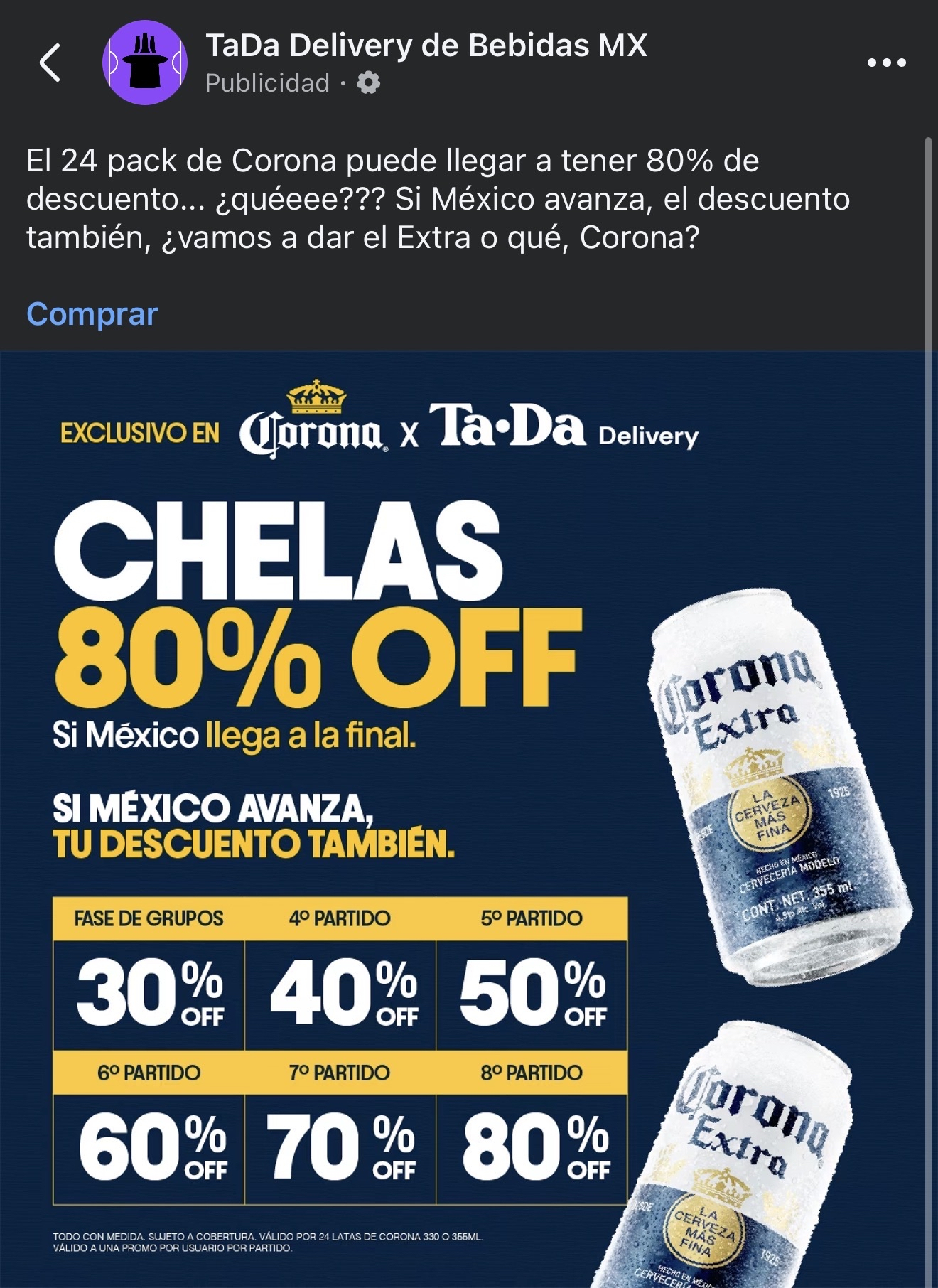 TADA: Descuentos en Corona de 355ml dependiendo la Fase a la que llegue México