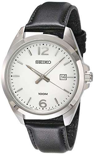 Amazon: Reloj Seiko Analogo para Hombres 41mm, pulsera de Piel de Becerro, Negro, estandar