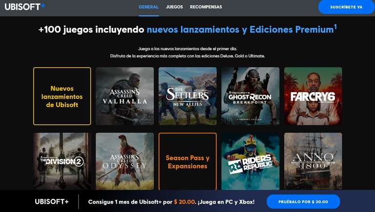 Ubisoft Store: Suscripción UBISOFT+ un mes por 20 pesos
