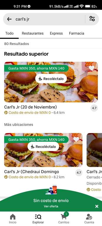 Uber eats: carl's jr (durango) $140 de descuento ilimitadas hasta el 23 de jul | Uber one