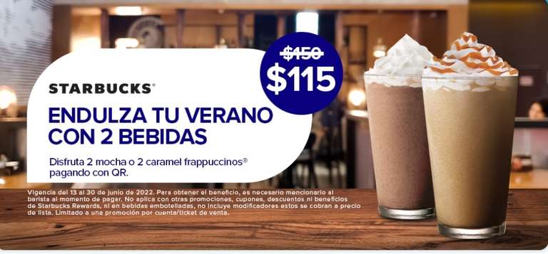 Mercadopago: [Starbucks] 2 Mocha o Caramel Frapuccino pagando con QR