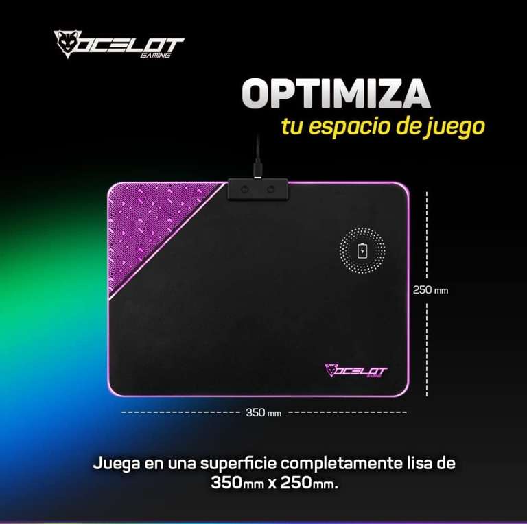 Amazon: OCELOT GAMING Mouse Pad, Conexión USB y carga para smartphones
