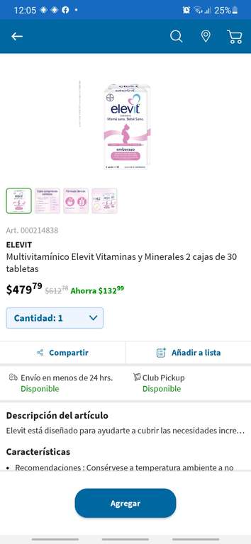 Sam's Club: Multivitamínico Elevit Vitaminas y Minerales 2 cajas de 30 tabletas x $479 c/u en $239.50
