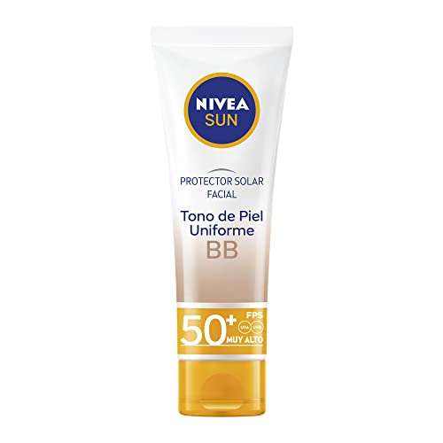 Amazon: NIVEA SUN Protector Solar Facial BB Tono Uniforme (50 ml), con Color que se Adapta a tu Tono de Piel, Bloqueador solar FPS 50+