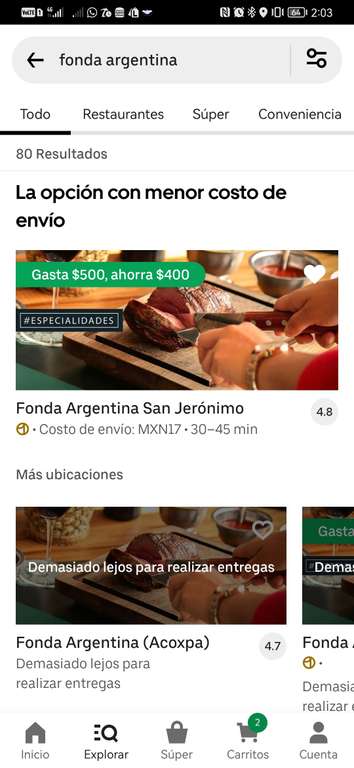 Uber Eats: Agrega $500 y te descuenta $400 en Fonda Argentina San Jerónimo Sur CDMX