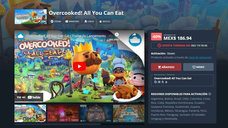 Nuuvem: Overcooked! All You Can Eat para PC STEAM region LATAM