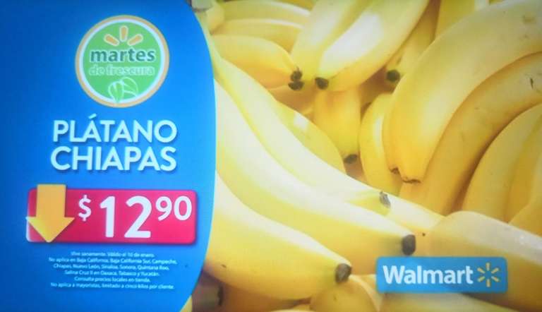 Walmart: Martes de Frescura 10 Enero: Plátano $12.90 kg • Jitomate $17.90 kg • Manzana Red ó Perón Golden $29.90 kg