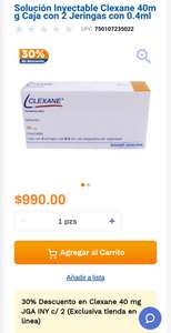 Chedraui: 30% de descuento en Clexane 40 mg JGA INY c/ 2 (Exclusiva tienda en línea)