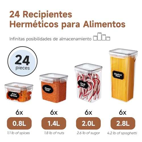 AMAZON Recipientes Herméticos para Almacenar Alimentos - 24 Piezas