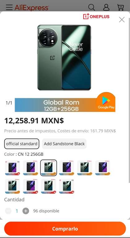 AliExpress: ONEPLUS 11 5G ( 12GB/256GB ) rom global