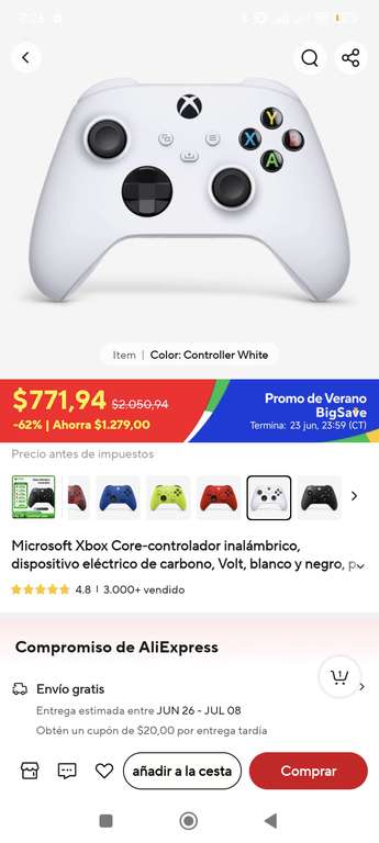 Aliexpress: Control Xbox Carbon Black/White en oferta