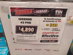 Bodega Aurrera: Smar tv Hisense 43" + $489 en cashi o tarjeta de regalo