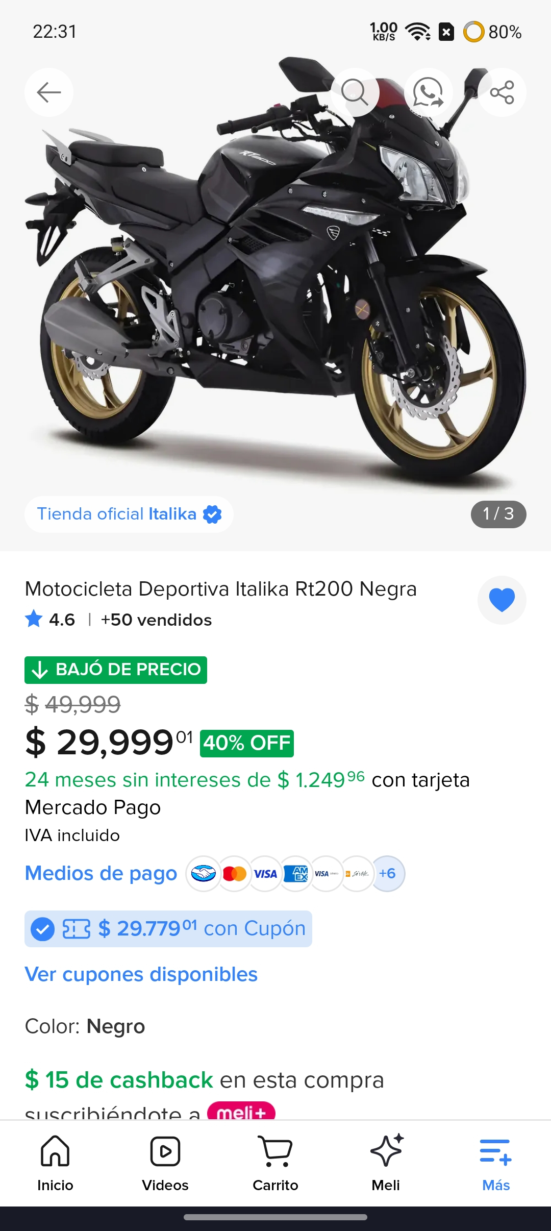 Motocicleta RT 200 Italika - 30,000 MXN en mercado libre con MSI