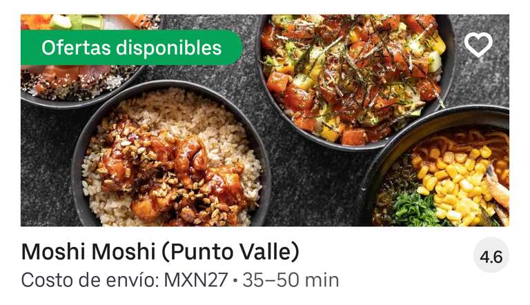 Uber Eats y Moshi Moshi (Punto Valle) Monterrey: 4 rollos de sushi x $130 [Uber One]