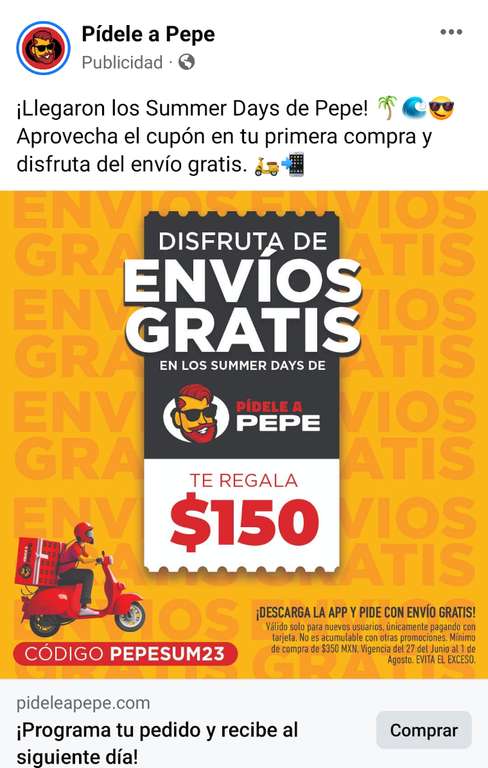 Pídele a Pepe: $150 de descuento y envío gratis en primer compra de mínimo $350 en la app