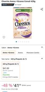 Amazon: Cheerios Avena +Granos Cereal 420g Opción Amazon de "cereal"