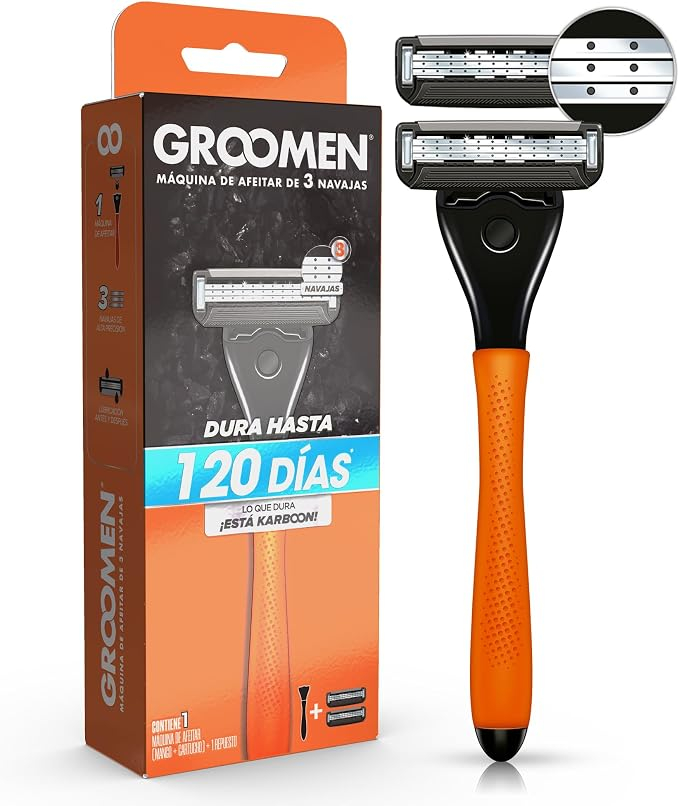 Amazon: GROOMEN 300 Rastrillo Con 3 Cuchillas Con Nanotecnología Cerámica, Doble Banda Lubricante, Carbón Activado | Planea y Ahorra