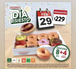 Krispy Kreme: Docena 8 + 4 en $229 por día bisiesto (delivery y sucursales)