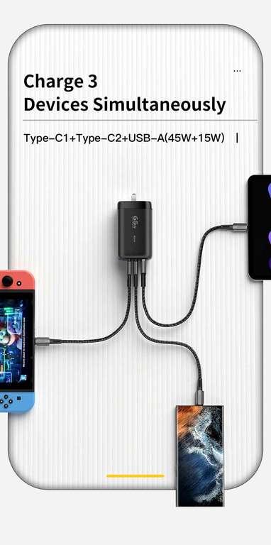 Aliexpress Cargador 65W GaN Fast Charge QC3.0 USB Type C Charger PD3.0