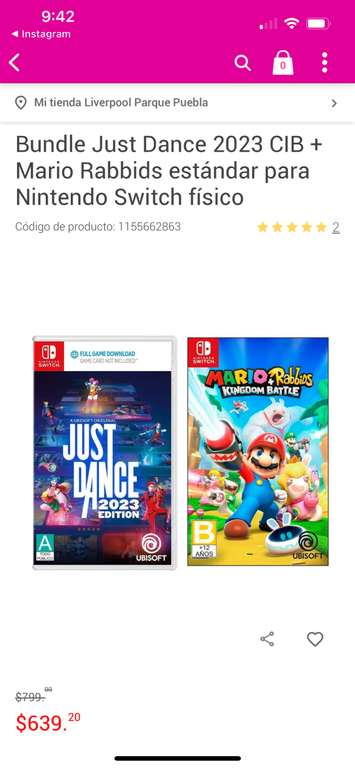 Liverpool: Bundle Just Dance 2023 CIB + Mario Rabbids estándar para Nintendo Switch físico