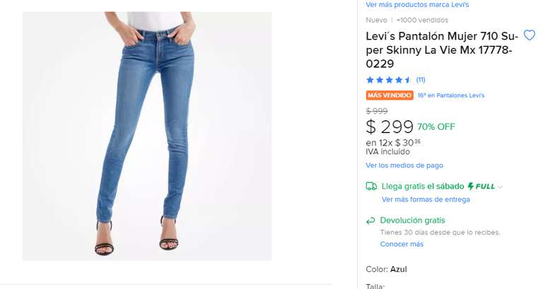 Mercado Libre: Levi's Pantalón Mujer. En descripción hay otros disponibles.
