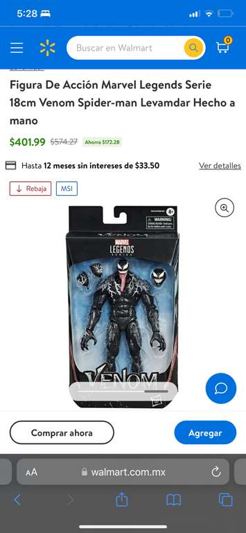Walmart: Figura De Acción Marvel Legends Serie 18cm Venom Spider-man Levamdar Hecho a mano