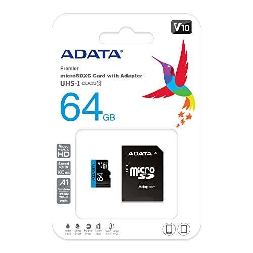 Amazon: Tarjeta Micro SD 64GB ADATA A1 Clase 10 v10 | Envío gratis con prime