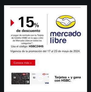 AHORA 15% DE DESCUENTO EN MERCADO LIBRE PAGANDO CON HSBC
