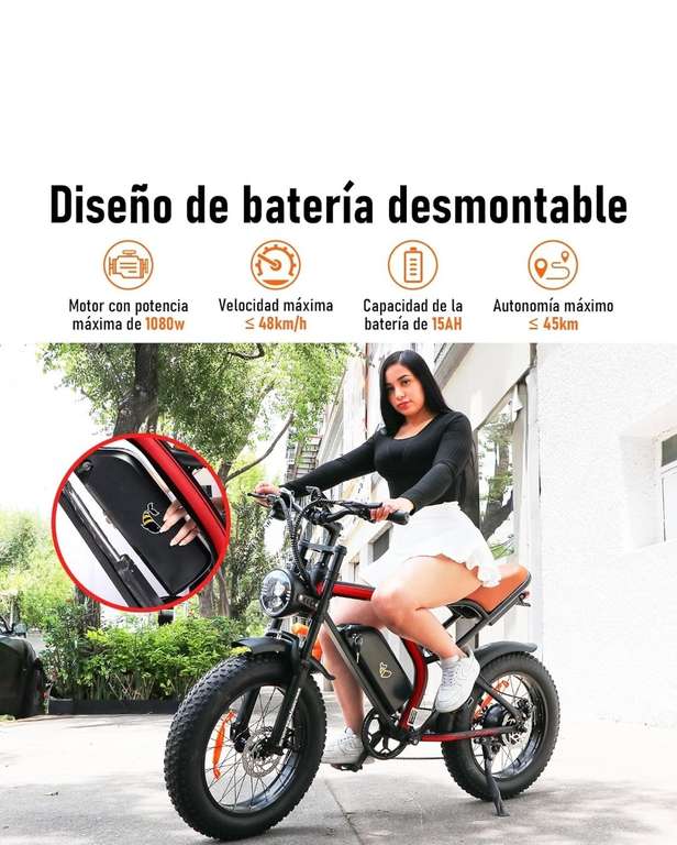 Amazon: HONEYWHALE K6 Moto Bicicleta electrica de montaña de 7 velocidades
