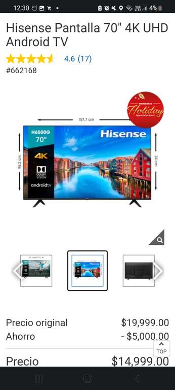 Costco: Hisense Pantalla 70" 4K UHD Android TV | Pagando con TDC costco citibanamex
