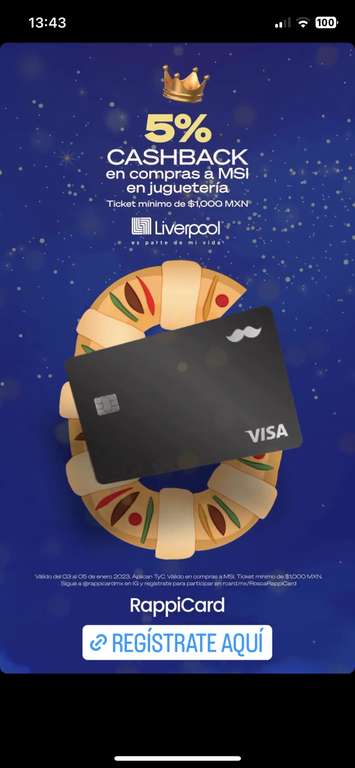 5% de cashback con tarjeta Rappicard en juguetería Liverpool (Compra mín $1000)