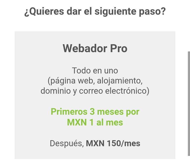Webador: Página web, alojamiento, dominio y correo electrónico por 1 MXN durante 3 meses
