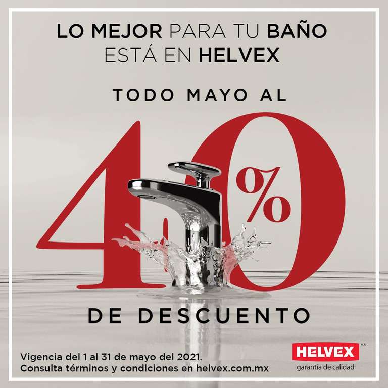 Helvex: 40% de descuento en grifería, accesorios y muebles para baño