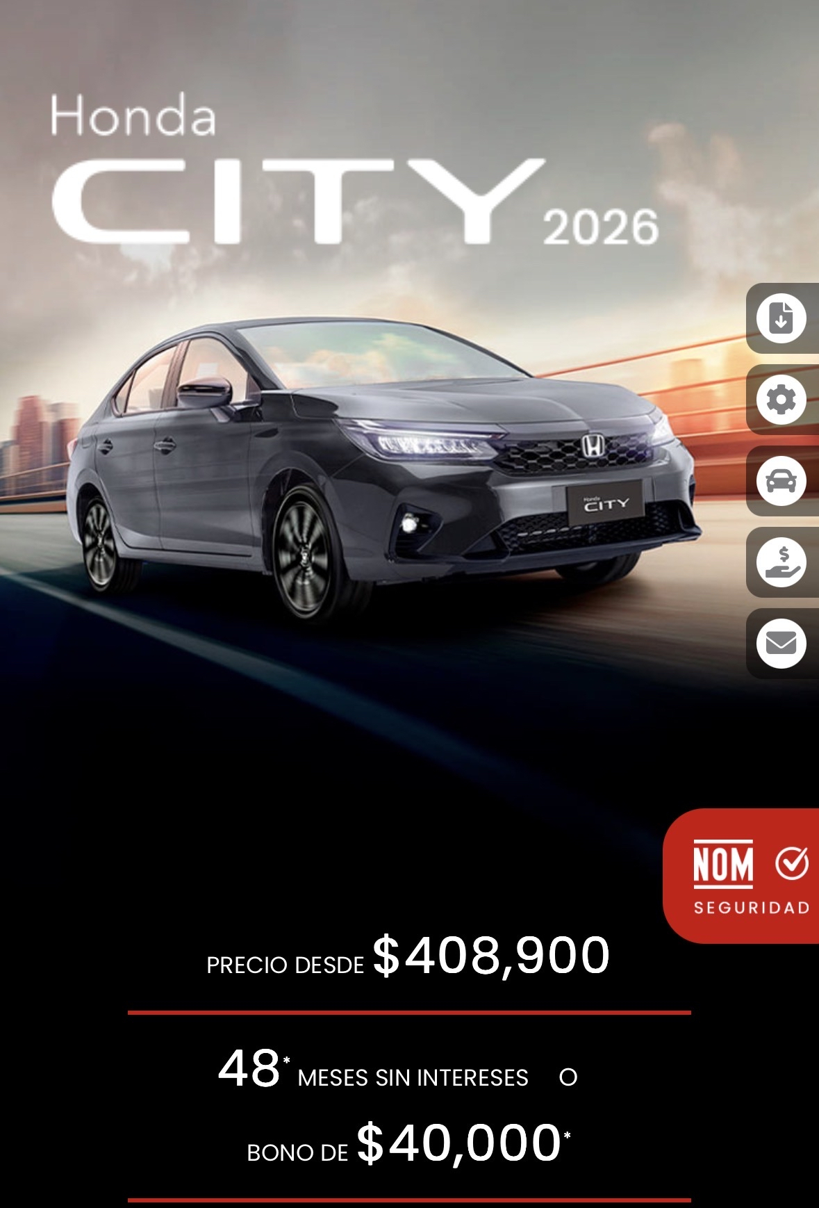 Honda City | 48 MSI o bono $40K