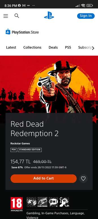 Red Dead Redemption 2 PlayStation Store Turkey