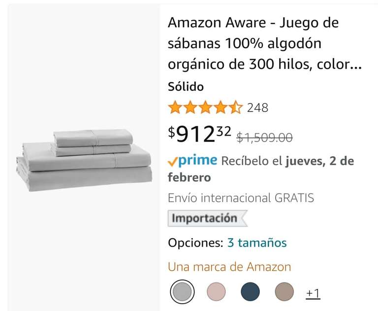 Amazon: Sábanas king Gris Amazon Aware orgánicas