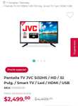 Office Depot: Tv jvc con Smart de 32 pulg a buen precio o al menos eso creo