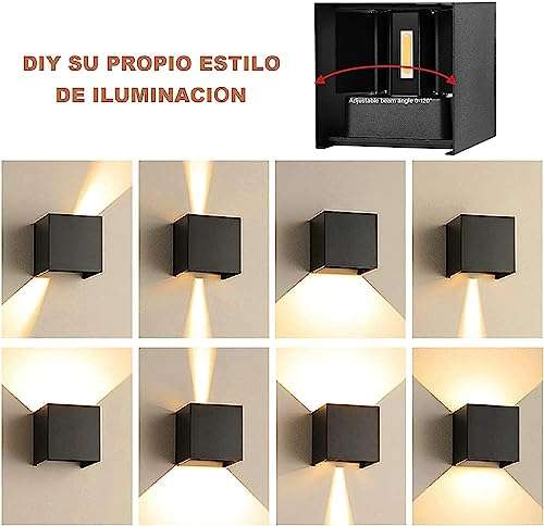 Amazon: Lámparas Pared Exterior 12W, Luz Calida Impermeable, Ajustable Focos Para La Pared, Iluminación LED Modernos para Interior Exterior