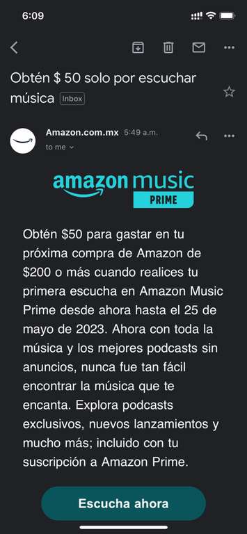 Amazon: $50 pesos de regalo por escuchar Amazon Music (usuarios seleccionados)