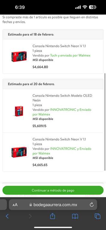 Bodega Aurrera: Nintendo Switch 1.1 (Oled $5609) con TDC BBVA 18 MSI