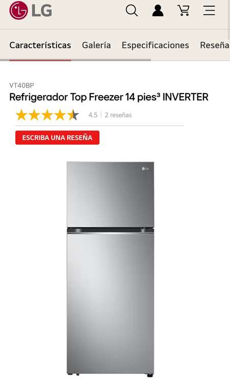 LG: Refrigerador LG 14 pies³ Inverter, VT40BP | Precio agregando al carrito | Baja más en 1a compra con BIENVENIDOALG