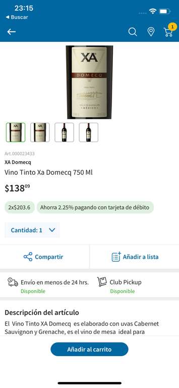 Sams: vino tinto XA Domecq 2x200