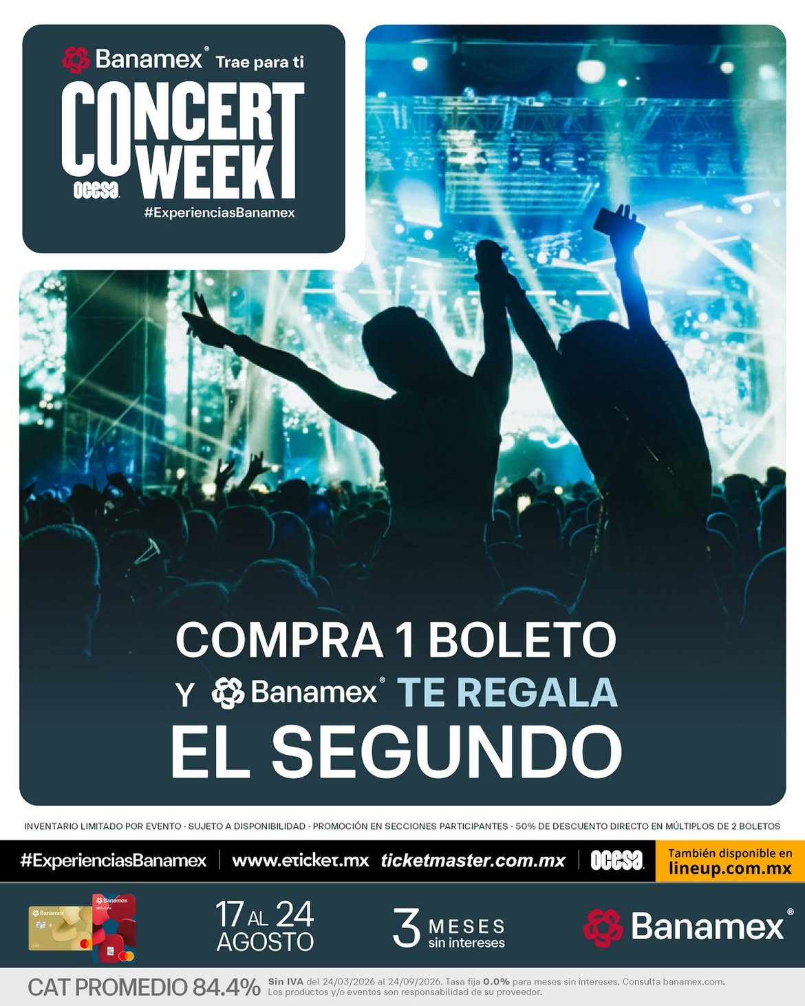 Ticketmaster: Concert Week 2x1 con Banamex