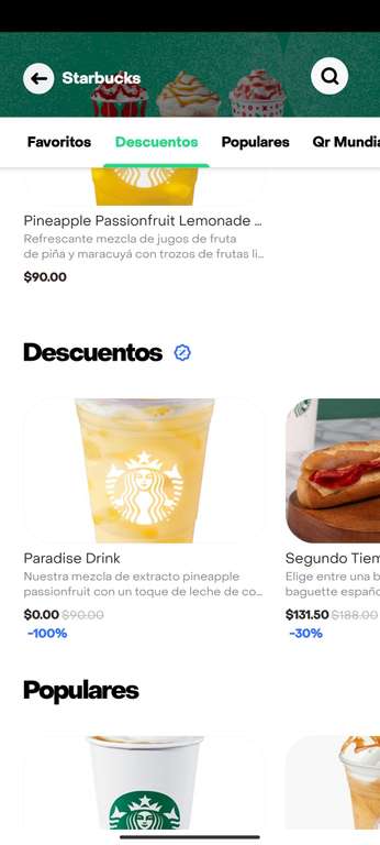 Rappi: Starbucks descuento del 100% en bebida