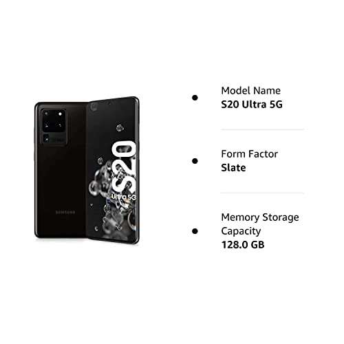 Samsung S20 Ultra 5G desbloqueado de fábrica SM-G988U1 Cosmic Black 128 GB (Reacondicionado) Amazon