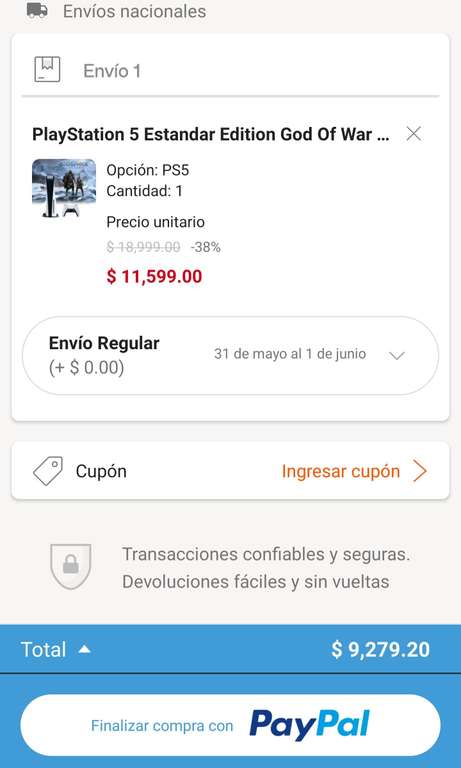 Linio: CONSOLA PS5 GOD OF WAR pagando con PayPal