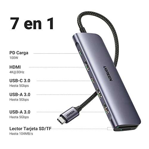 Amazon: UGREEN HUB USB C, 7 en 1
